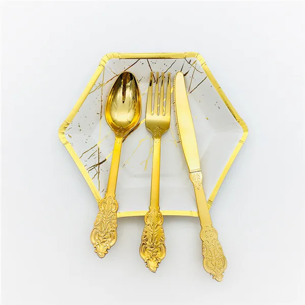 Металлические столовые приборы из розового/золотого/серебряного пластика