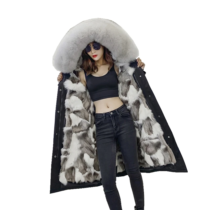 Роскошная меховая парка зимнее женское пальто теплое длинное с подкладкой из