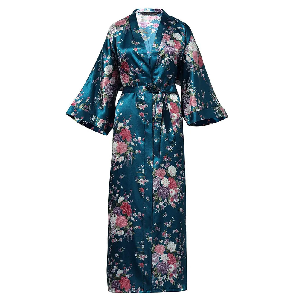 Gold Print Flower Novelty Women Kimono Bathrobe Gown Ultra Long Oversize 3XL Robe Intimate Lingerie Sexy Loose Softy Home Wear | Женская