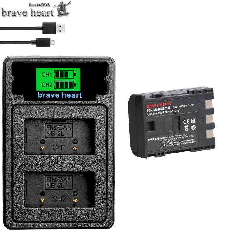 charger and 1battery 2x NB-2LH NB2LH 2LH 2L NB-2L NB-2L 2L14 Батарея+ зарядное устройство для цифровой однообъективной зеркальной камеры Canon EOS 400D S80 S70 S50 S60 350D G7 G9 Kiss N X Rebel XT XTi - Цвет: charger and 1battery