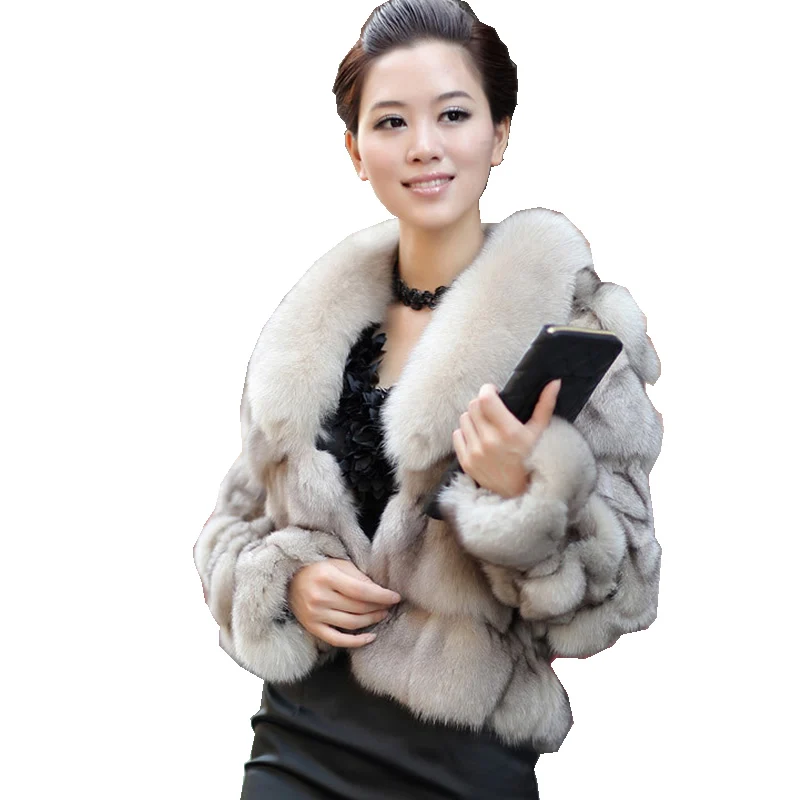 2023 Luxury Genuine Real Fox Fur Jackets&Coats With Fox Fur Collar For Ladies Short Fox Fur Outerwear In Fur Garments