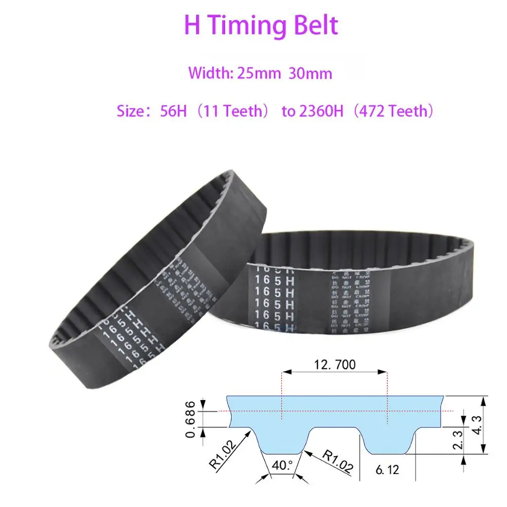 

1Pcs Pitch 12.7mm Teeth 290-356 H Black Neoprene Closed Loop Timing Belt 1450H to 1780H Width 25mm/30mm For CNC/Step Motor