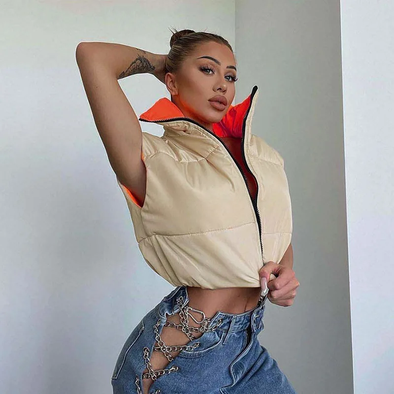 Женский зимний жилет 2F куртка-пузырь утепленный на молнии с высоким воротником