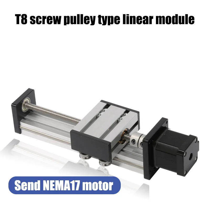 SG Bearing 4 Wheels T8 Spiral Pulley Linear Module Effective Stroke 50-800mm High Precision Send NEMA17 Stepper Motor