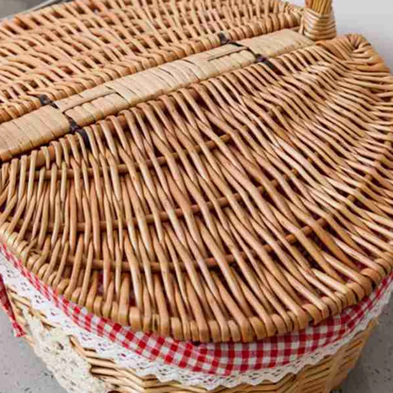 

Hand Made Wicker Basket Wicker Camping Picnic Basket Shopping Storage Hamper and Handle Wooden Wicker Picnic Basket