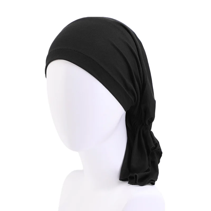 

Hot New Style Turban Bamboo Fiber Elastic Pirate Hat Plain Hijabs Bonnet Cap Islam Muslim Head scarf Head Cover