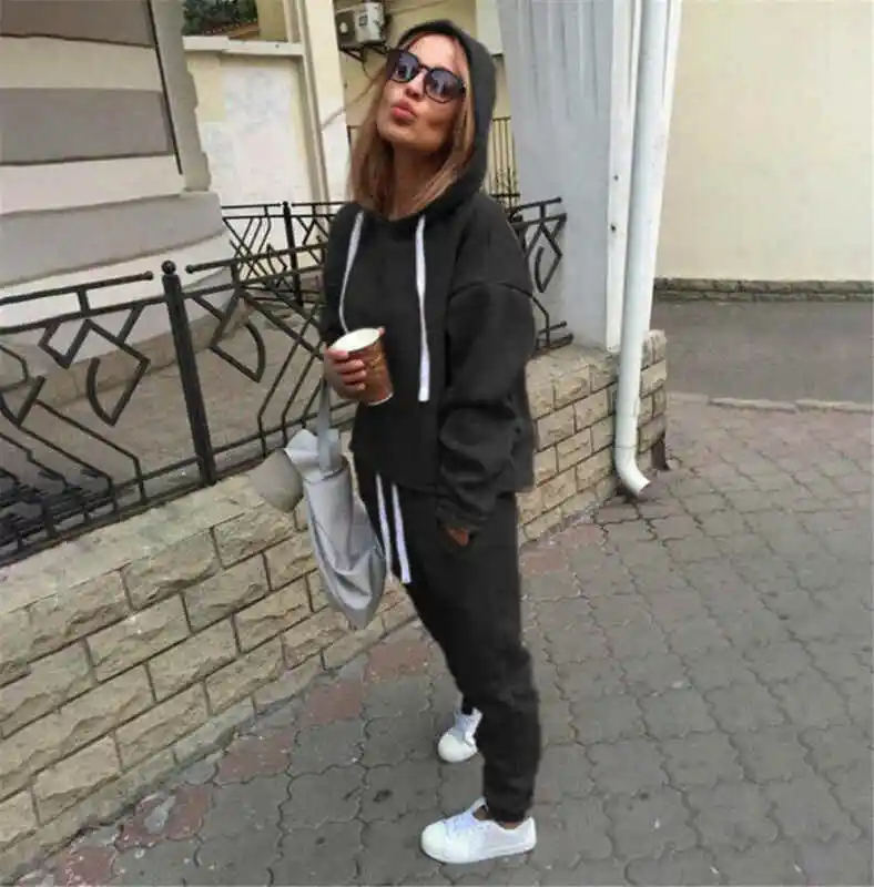 Женский спортивный костюм из 2 предметов Свободный пуловер и штаны повседневный