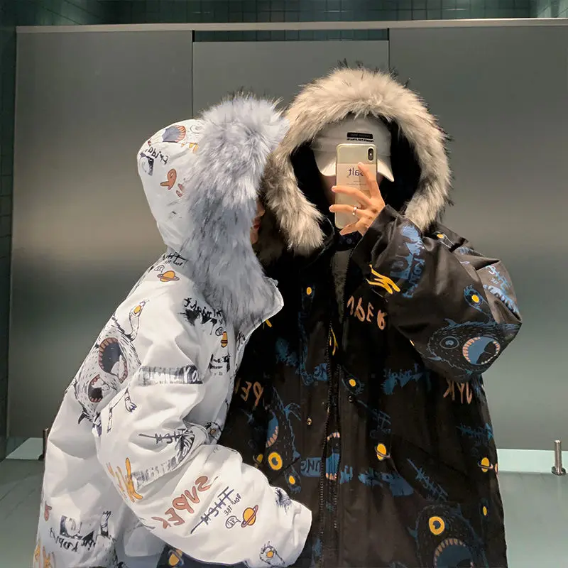 Одежда для любовников зимние куртки с большим подкладке меховым воротником и