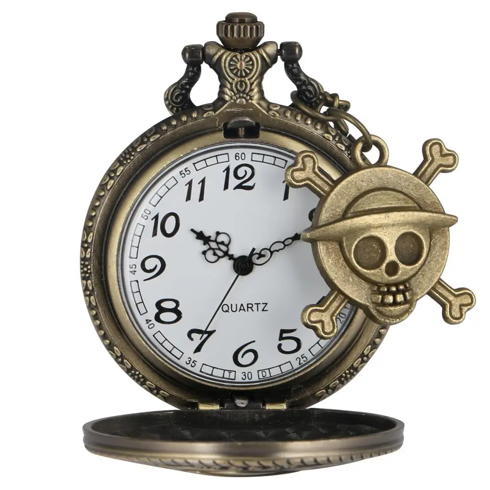 

Skull One Piece Quarzt Pocket Watch Necklace Chain Compass Map Luffy Stainless Steel Men Women Children Gift