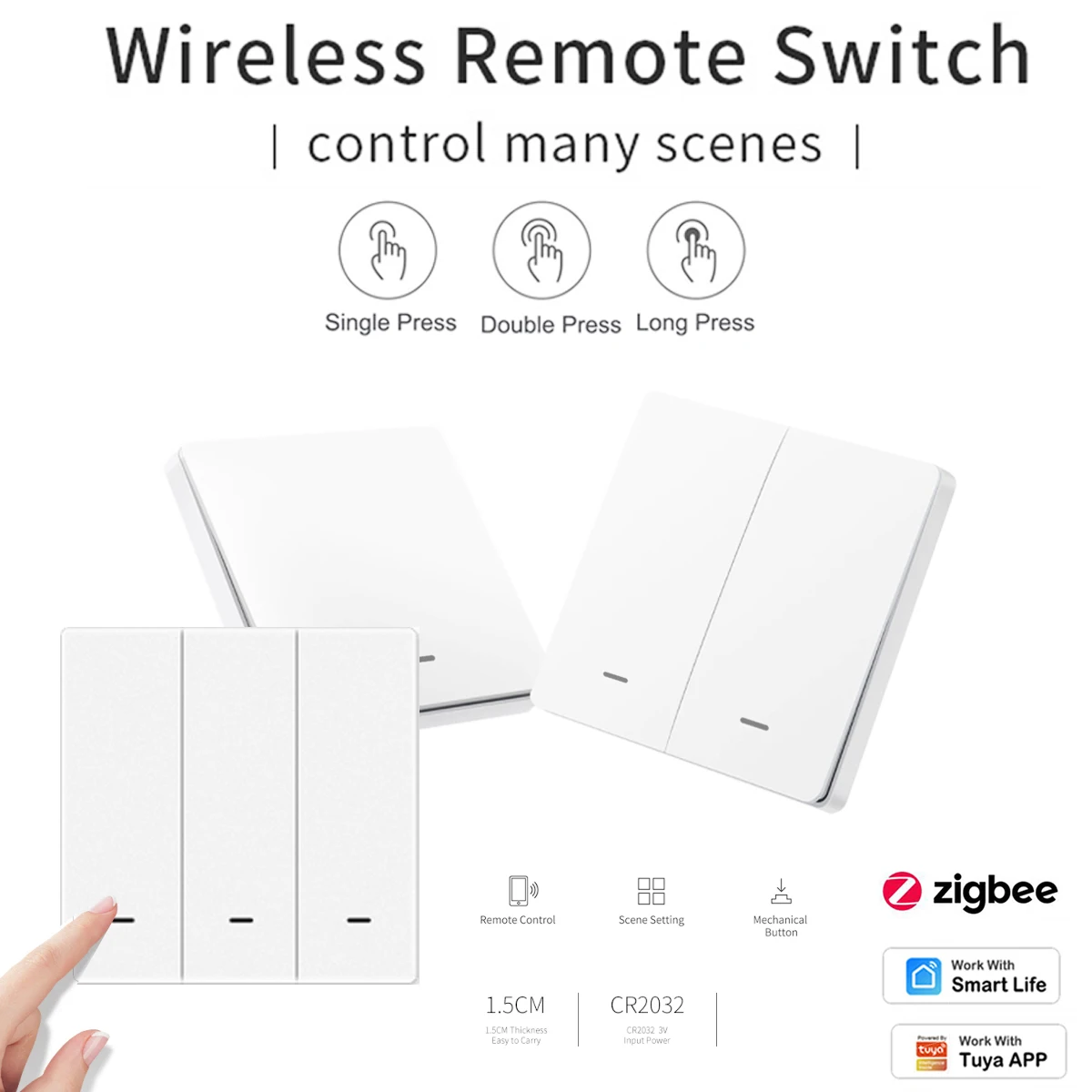

ZigBee Smart Home Automation Scenario Wireless Scene Switch 1-3 Gang Remote Tuya Zigbee Hub Required No Limit To Control Devices