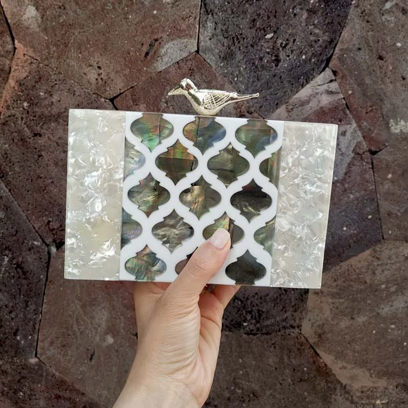 acrylic evening bag Брендовая акриловая Лоскутная Вечерняя Сумка для женщин с птичьей застежкой, сумки-мессенджеры с геометрическим узором, клатчи, вечерние сумочки для выпускного, кошельки - Color: acrylic evening bag