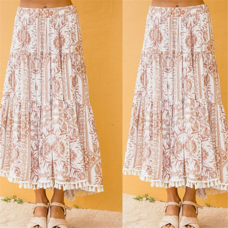 

Summer Women Skirt Boho Style Floral Maxi Skirt High Waist Long Skirts For Women Beach Wear Womens Skirts Female Streetwear