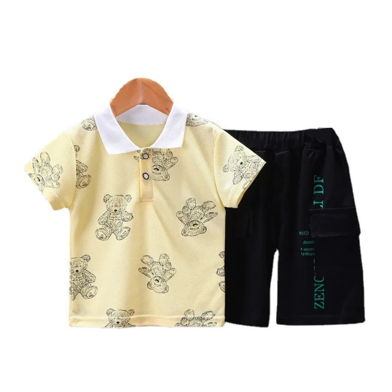 

Летняя детская повседневная одежда футболка для маленьких мальчиков и девочек 2 шт./комплект Детский костюм с отложным воротником Новый мул...