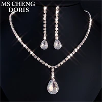 20 style water drop rhinestone pendant full crystal necklace earrings elegant bridal wedding jewelry set for women gift
