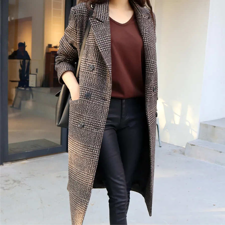 

Qiu dong han edition retro plover case new suit collar after long coat female over-the-knee vented cloth coat