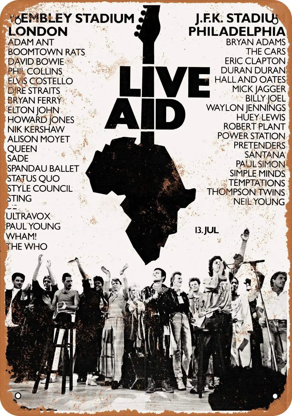 

Tin Sign 8x12 Inch 1985 Live Aid London Philadelphia Vintage Look Metal Sign