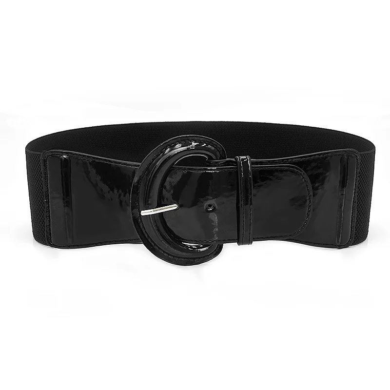 

2021 Waist Corset Belt Plus Size Waistband Wide Belt PU Patent Leather Solid Color Elastic Cummerbunds Elastic Band Waist Belt