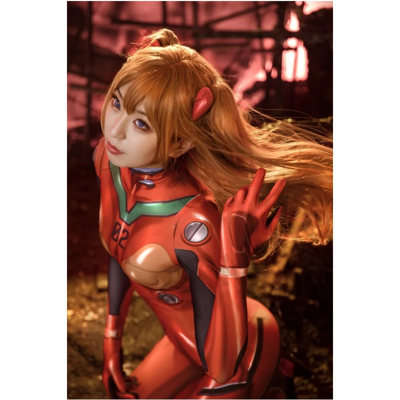 Женский костюм для косплея аниме Asuka Langley Soryu воина из ЭВА Хэллоуина Зентаи парик |