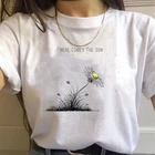 HERE COMES THE SUN Забавный принт Женская футболка лето Повседневные Безразмерные женские футболки 5 видов цветов футболка для девочек