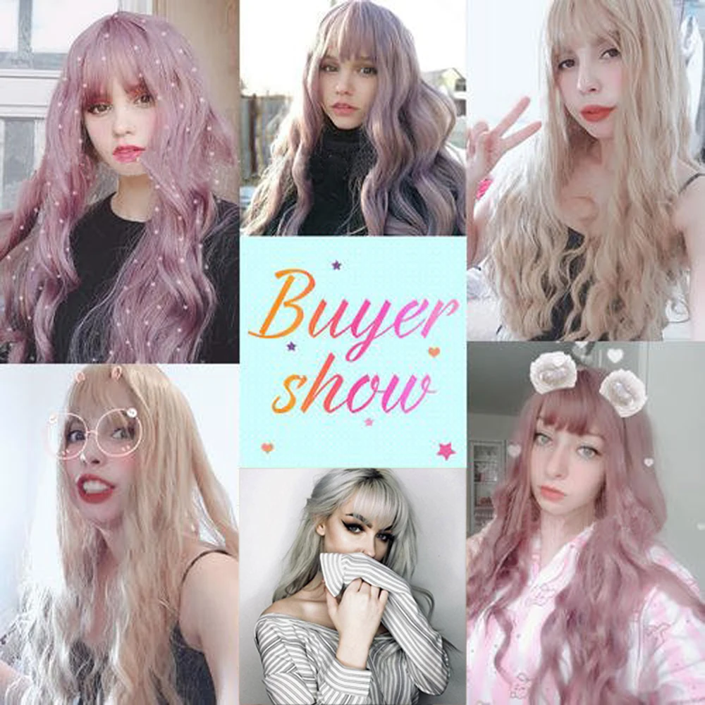 

WEILAI Wig Women long curly hair wavy hair set air bangs net red hair natural full head long curly hair Headwear Synthetic Wigs