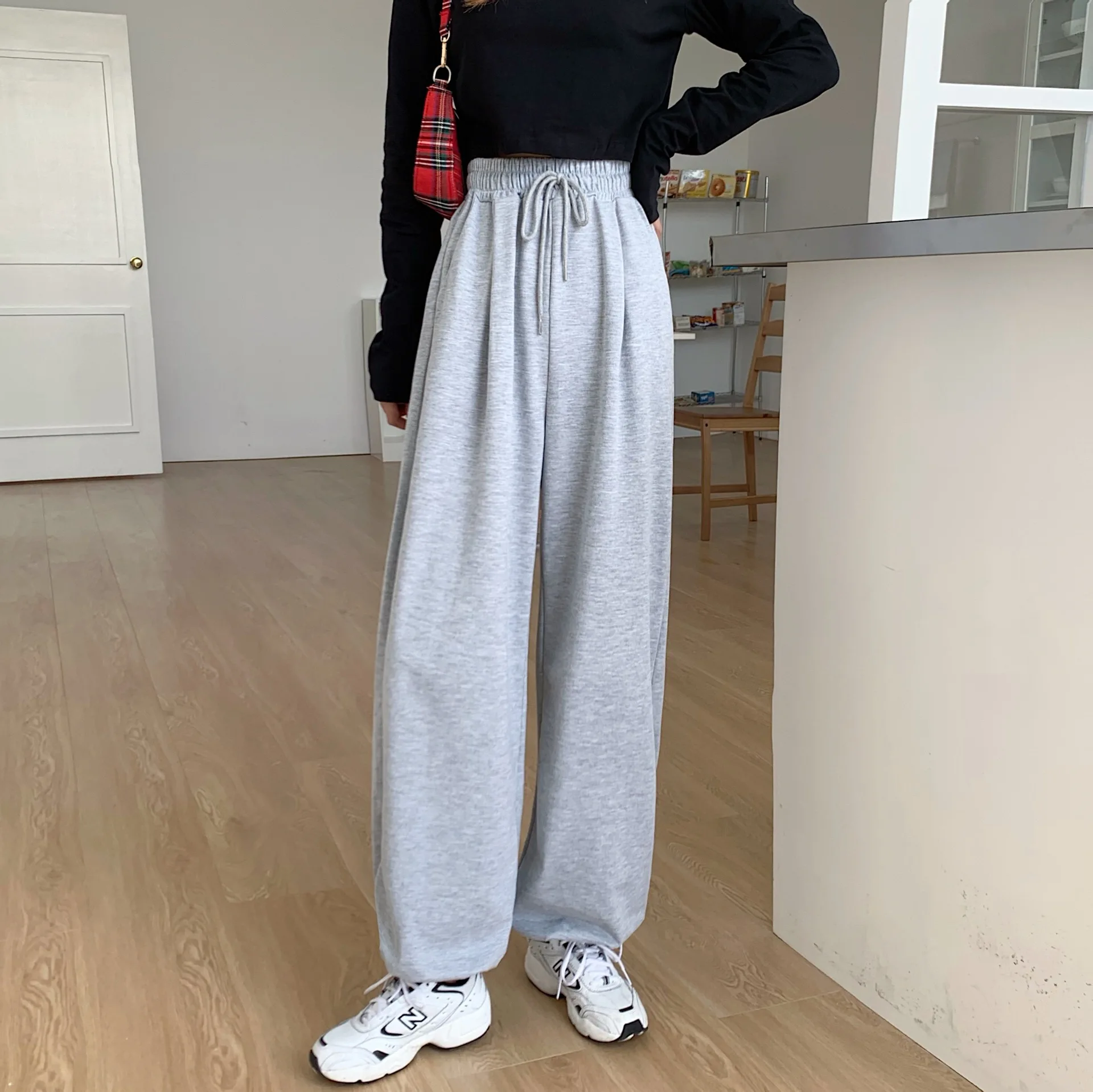 

Cotton sweatpants, women's casual trousers, new wild loose, high waist and thin, wild straight wide-leg trousers