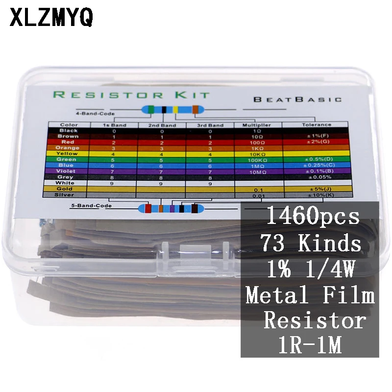 

1460pcs 1R-1M 1% 1/4W Metal Film Resistor Assorted Kit 20R 36R 110R 220R 2K 5.1K 47K 220K 620K 820K 2.2M 3.3M 4.7M Resistance