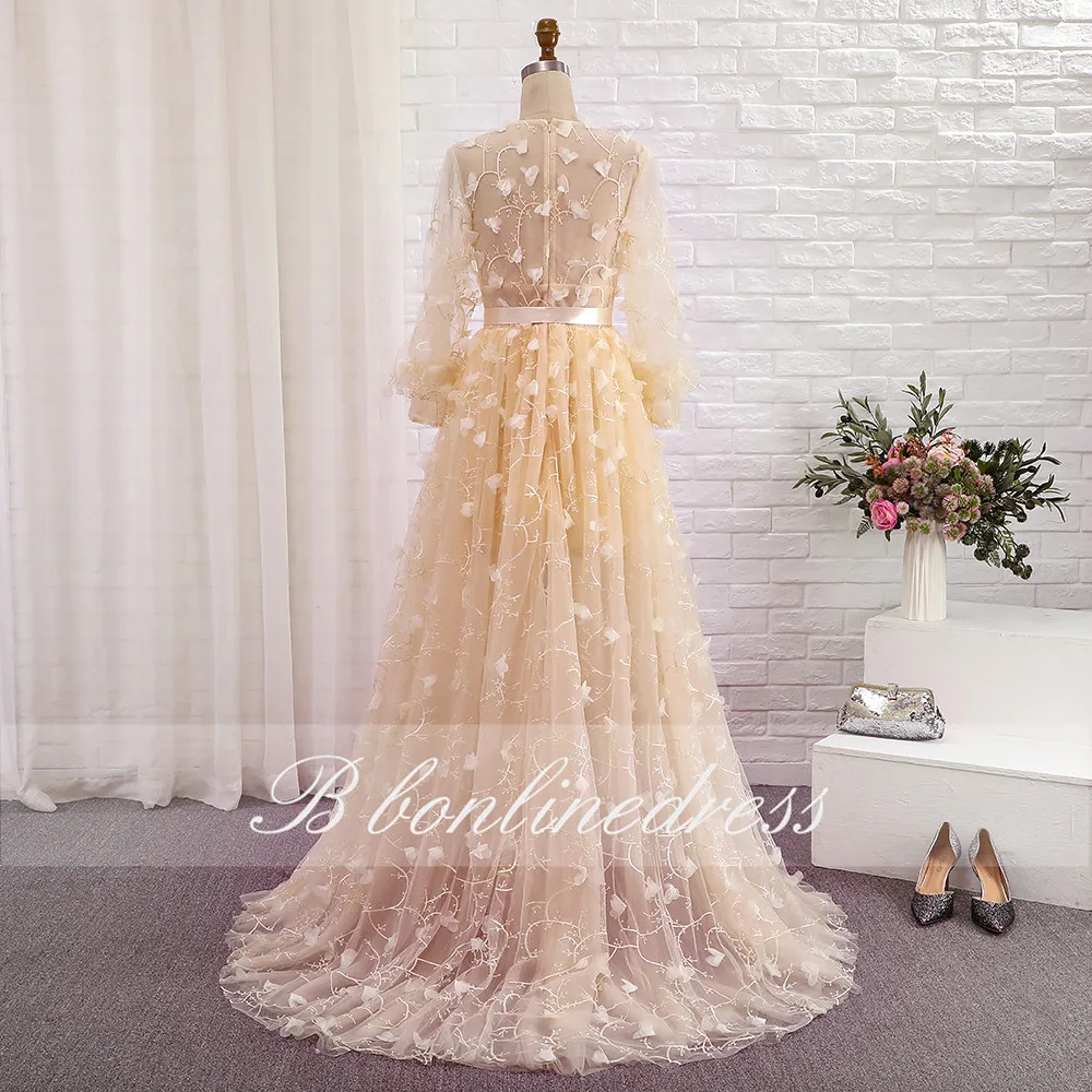 Bbonlinedress платье для выпускного Шампань Тюлевое вечернее с длинным рукавом и