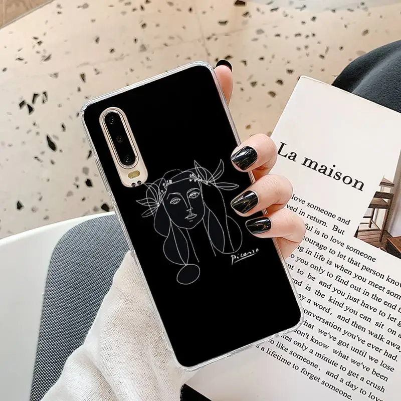 

Simple black white line art Phone Case Transparent for Samsung A71 S9 10 20 HUAWEI p30 40 honor 10i 8x xiaomi note 8 Pro 10t 11
