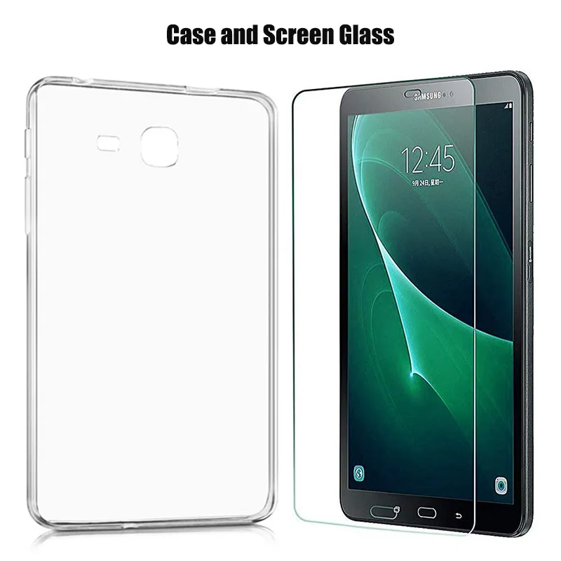 case and glass Экран из закаленного стекла для Samsung Galaxy Tab A 7,0 T280 T285 чехол для планшета Мягкий силиконовый чехол из ТПУ Tab A 7,0 T280 T285 - Цвет: case and glass