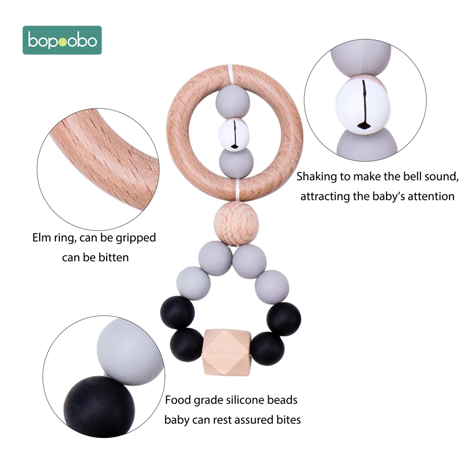 Bopoobo 1 шт. BPA бесплатные Силиконовые Прорезыватели зубов детские бусы кольца из натурального дерева зубы резиновый Houten Ringen деревянные погремушки детского подарка