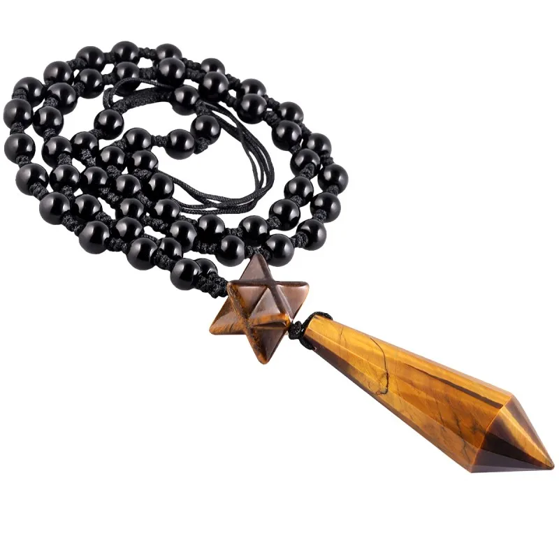 Tigers Eye Stone TUMBEELLUWA целебный Кристалл Merkaba цепочка с заострённым кулоном с цепочкой из бисера Регулируемая, Chakra драгоценный камень гадание с помощью маятника ювелирные изделия - Окраска металла: Tigers Eye Stone