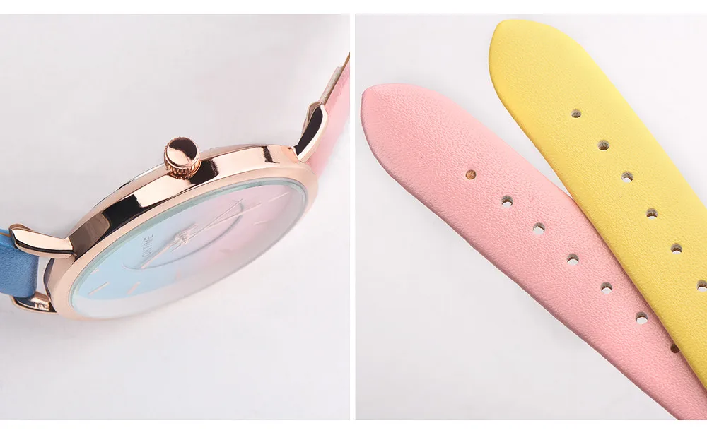 

Watch for women Gradient color Retro Rainbow Design Leather Band Analog Alloy classic Quartz watch Bracelet watch Jewelry YE1