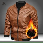Кожаная куртка-бомбер, мотоциклетная куртка, Мужская Байкерская бейсбольная куртка из искусственной кожи, Мужская теплая флисовая верхняя одежда на молнии, искусственная куртка, 5XL