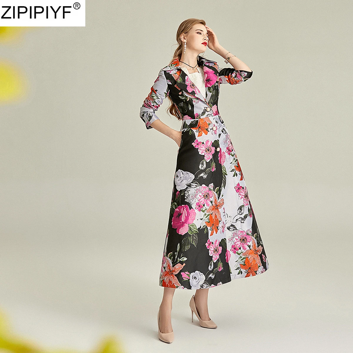 Женский тренчкот с цветочным принтом длинное приталенное пальто рукавом 2020