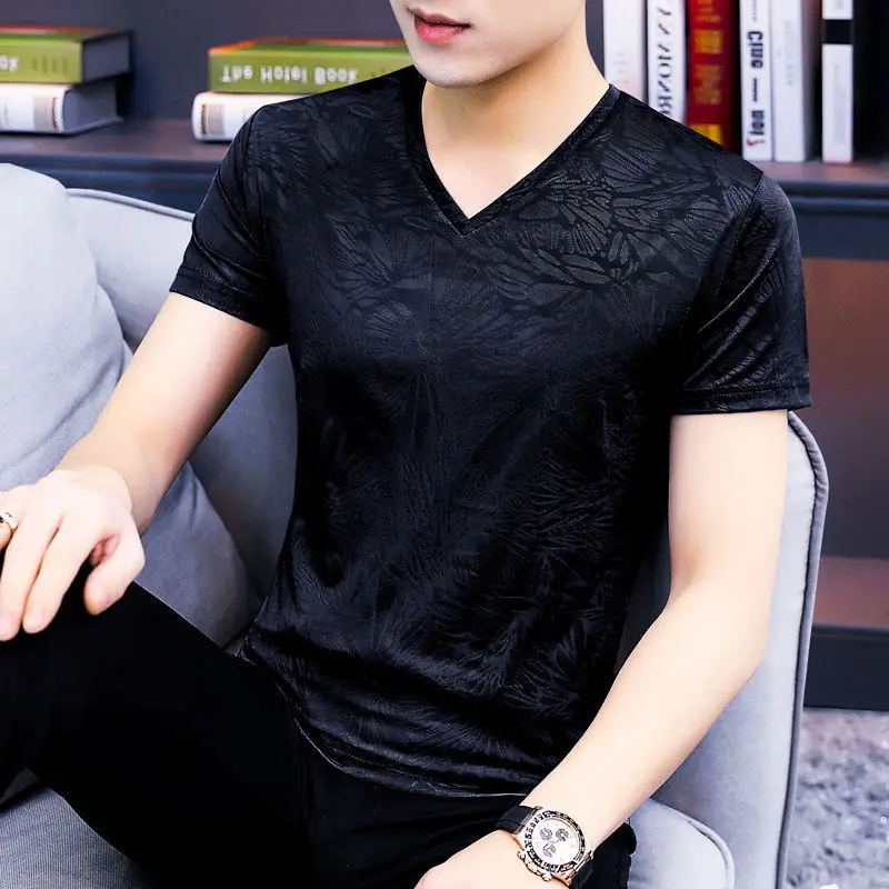 

Новинка 2021, летняя мужская футболка с коротким рукавом, мужская приталенная футболка с рукавом до локтя, трендовая футболка