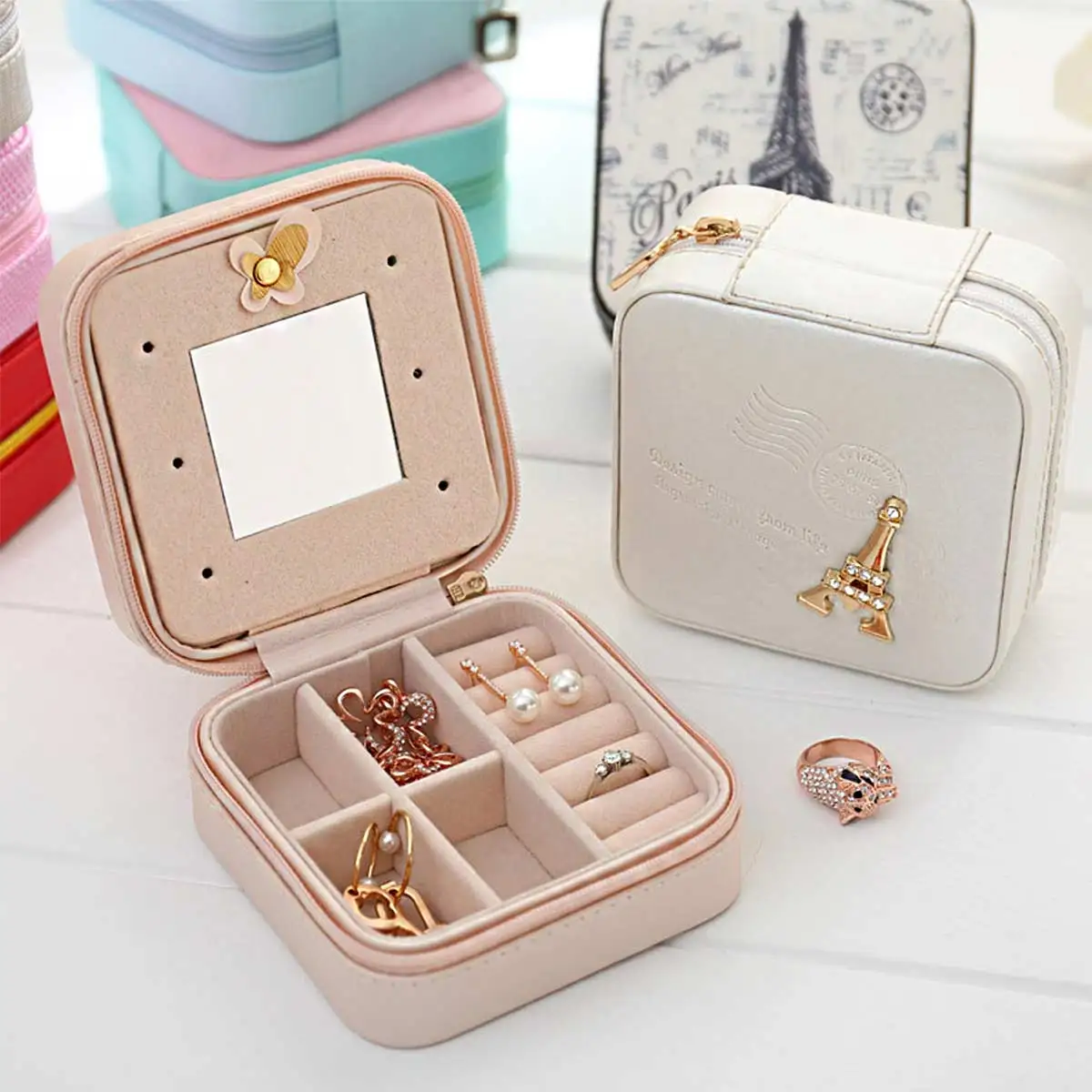 

Шкатулка для украшений Органайзер Дисплей Путешествия Ювелирные изделия Чехол Коробки Многофункциональный органайзер для косметики с зер...