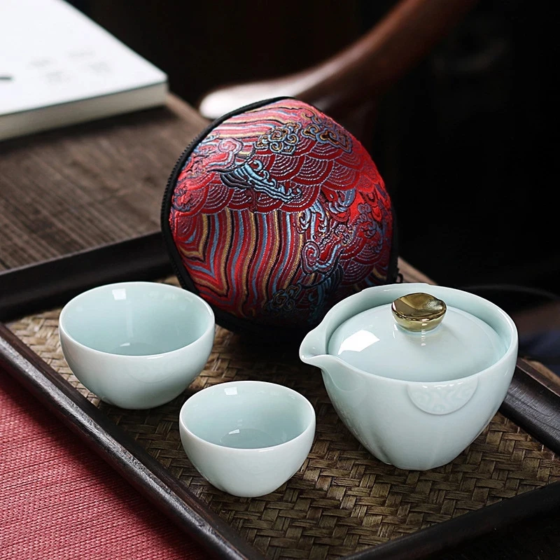 

Japanese Ceramic Tea Cup Travel Include 1 Pot 2 Cup High Quality Elegant Gaiwan Beautiful Easy Teapot Kettle kung Fu Teaset 2021