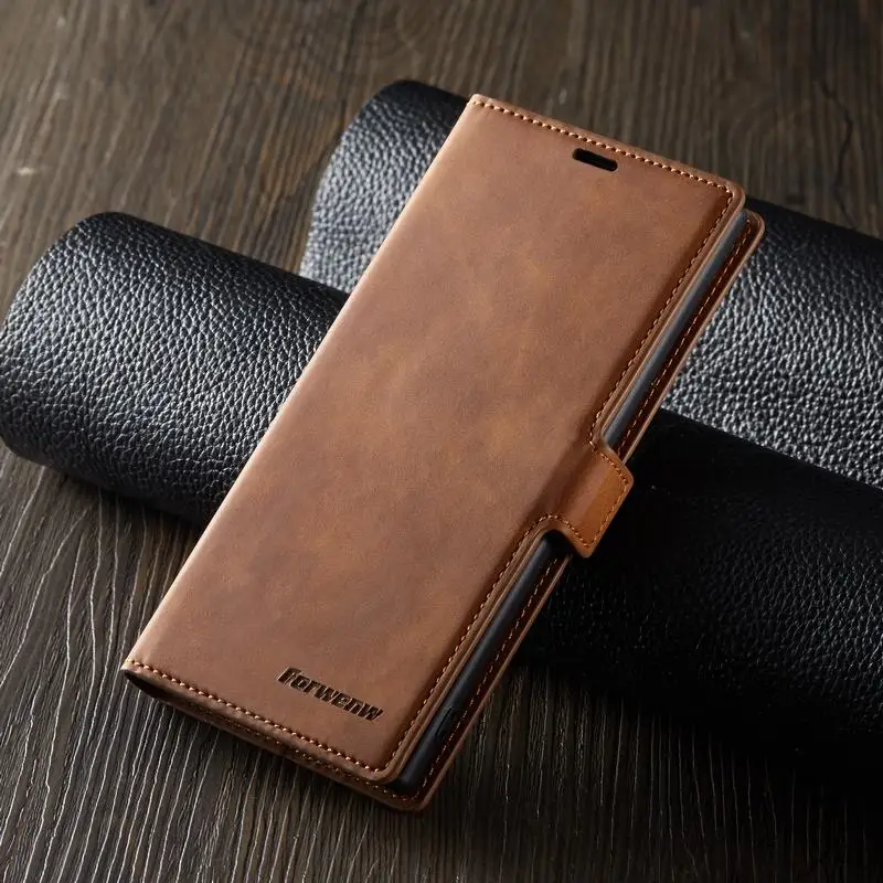 Brown Чехол для samsung Galaxy Note 10 Plus, роскошный, с магнитной застежкой простой, матовый кошелек для телефона samsung Note 10 Plus Etui - Цвет: Brown