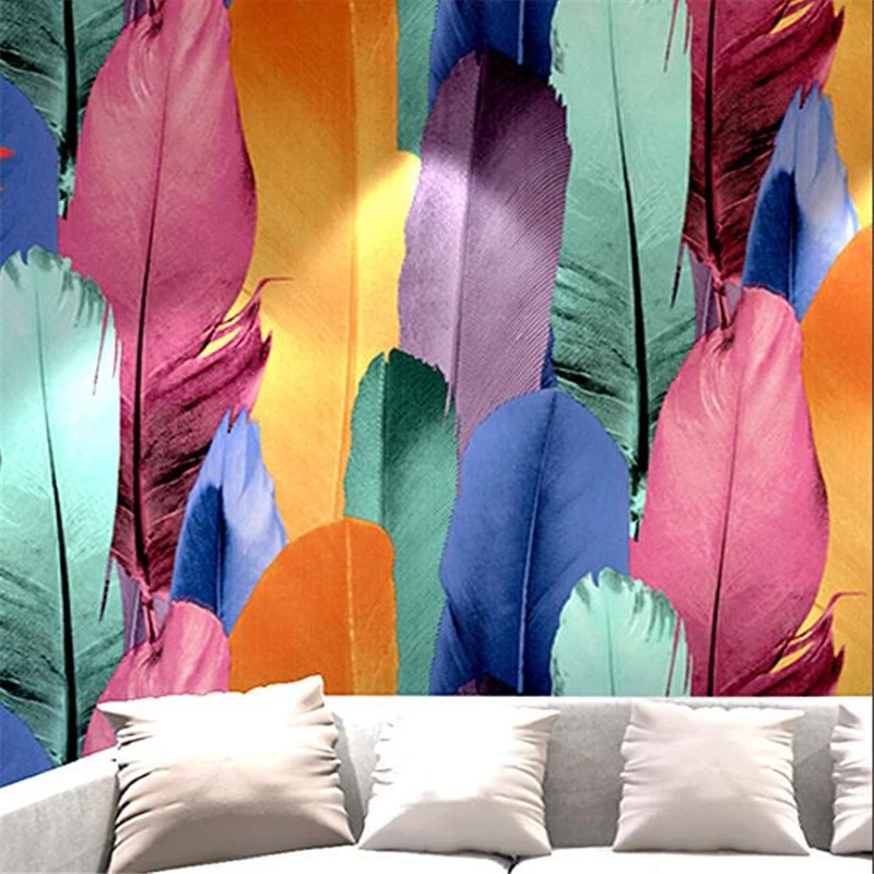 Обои wellyu в скандинавском стиле с перьями современные синие 3D стерео фоны для