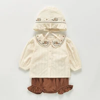 2021 new spring autumn puff sleeve topshorthat 3pcs clothing sets girl set cut clothes for newborns