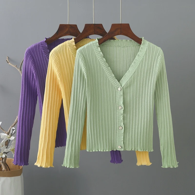 

2021 spring new knitted cardigan short small coat women's V-neck fashion slim shawl sweater shirts for women V-Neck