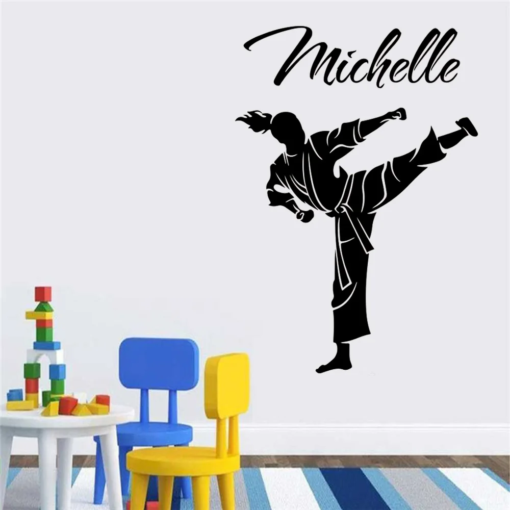 

Custom Name Martial Karate Taekwondo Wall Decal Girl Room Personalize Boxing Judo Sport Wall Sticker Bedroom Playroom Vinyl