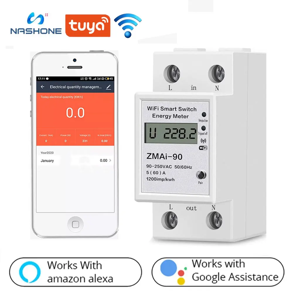 Smart Home Power Meter Wattmeter Energy Meter Wifi Voltage Relay 220V Electric Consumption Meter Work with Alexa Google Home
