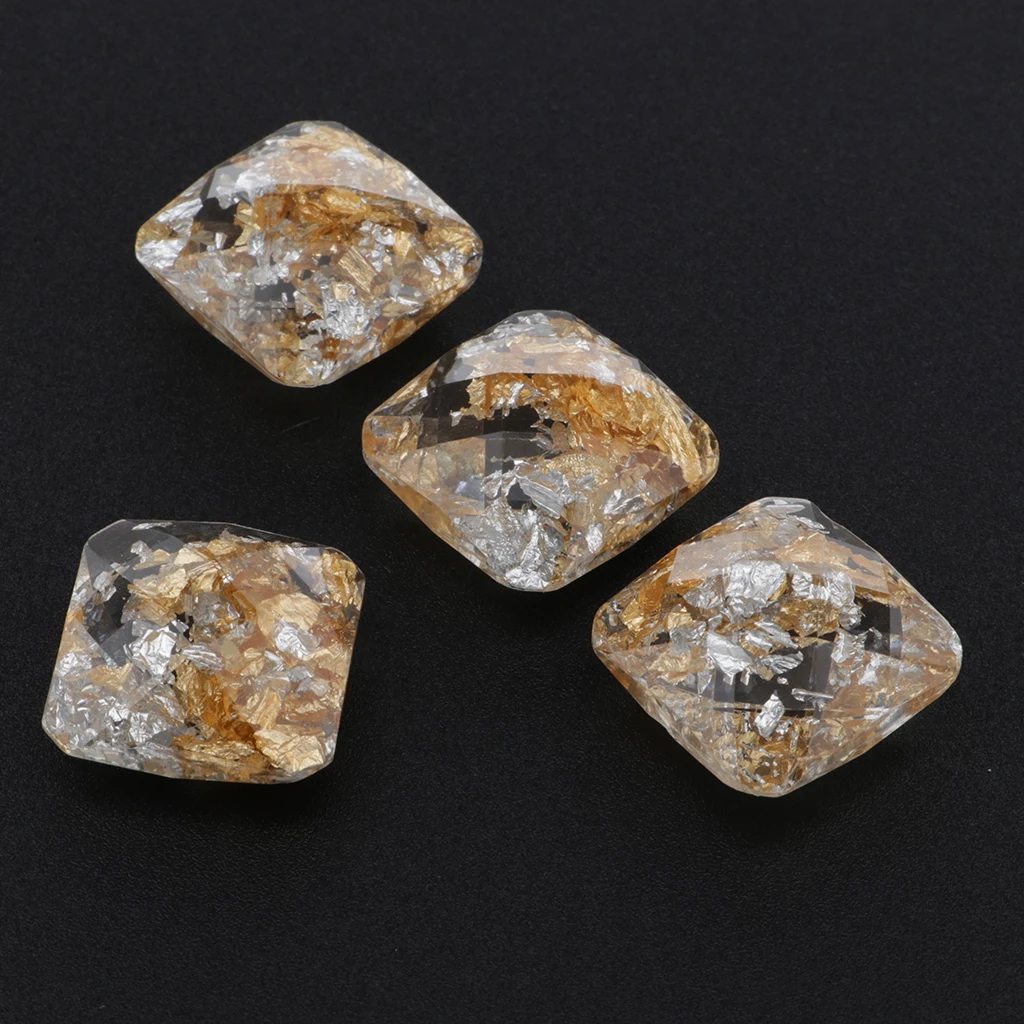 

4x Square/Oval /Waterdrop Gold Foil Cabochon Beads Double Side 3D Resin Gems