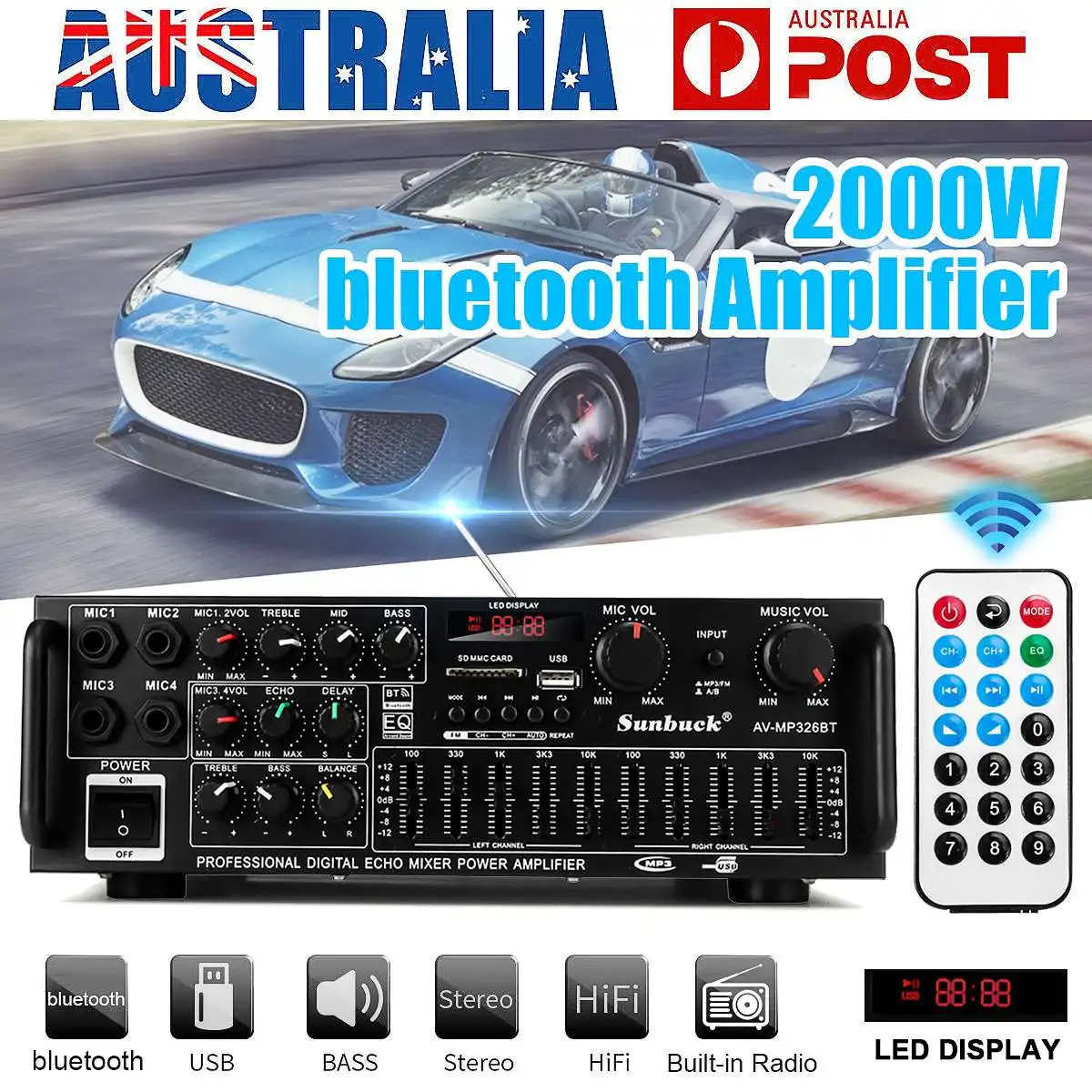 

Car Bluetooth Stereo Amplifier 2 Channel Hifi Digital Audio With Remote Control Home Karaoke Power Amplifier Car Auto Amplifier