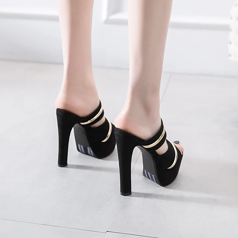 

2019 new summer super high-heeled waterproof platform fashion wear female thick with fish mouth word slippers women