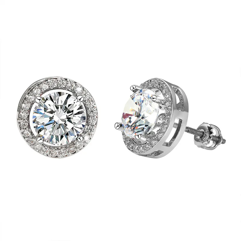 

Charm Female Round Crystal Stone Earrings Silver Color Wedding Earrings For Women Vintage Rainbow Screw Small Stud Earrings