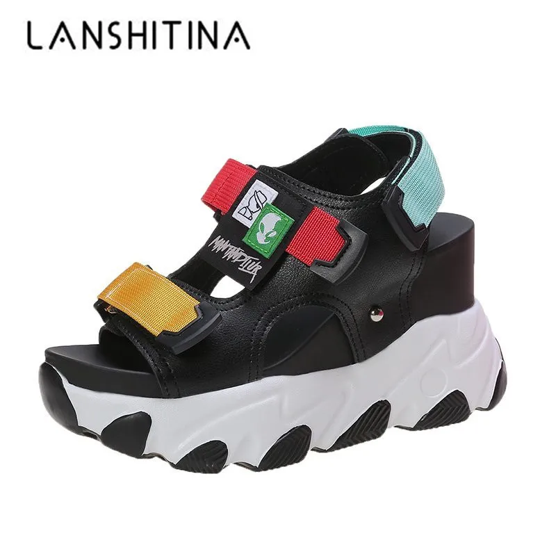 

Summer 2020 Chunky Sandals Women's Wedge Shoes Wedges Slides 9.5cm High Heels Platform Leather Casual Summer Beach Sandals Woman