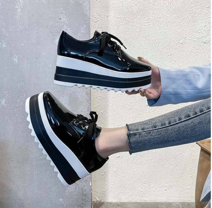 

Breathable Lace Up Leather Shoes Women Platform Oxford Shoes Casual Round Toe Spring Autumn Shoes Heighten Waterproof Shoes
