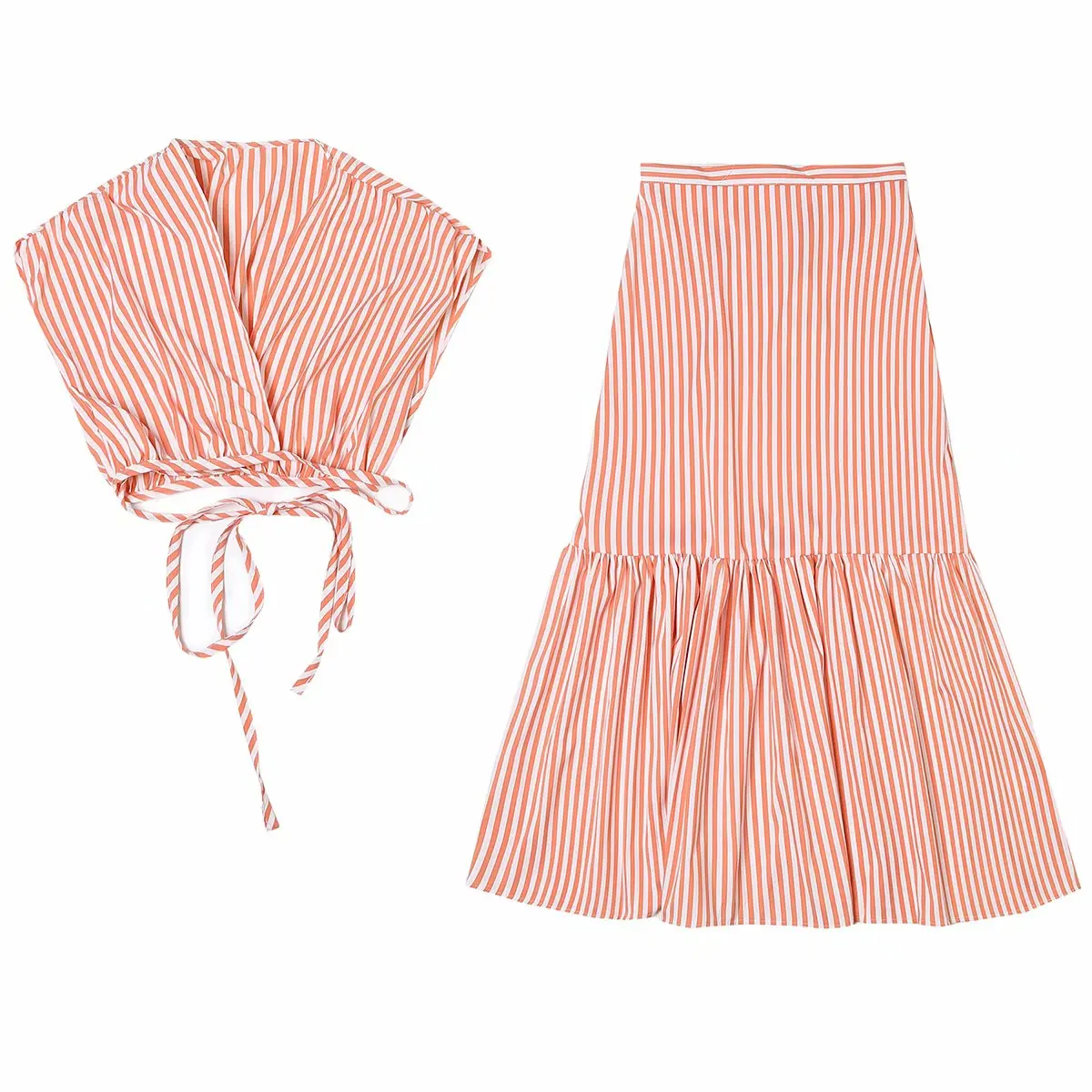 

Женский комплект из топа и Юбки миди в полоску, повседневный комплект из двух предметов, Новинка лета 2021